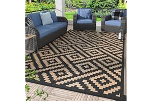 GENIMO Outdoor Rug Waterproof, 120x180cm Reversible Camping Mat, Plastic Picnic Blanket for Garden, RV, Camper, Balcony, Backyard, Deck, Black & Brown