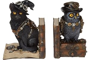 Design Toscano Knowledge Seekers Steampunk Cat and Owl Sculptural Bookends 10 inch