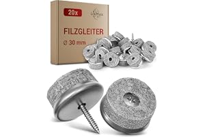 LouMaxx Stolsfiltglidare, runda skruvar, Ø 30 mm, grå – stolglidare med 6 mm tjock filt och metallinfattning – filttassar för