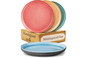 Cosumy 4-delars Middagstallrikset i Stengods Ø26,7 cm – Handgjorda Tallrikar med Reaktiv Glasyr – Färgglatt Spel av Färger, M