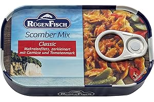 Rügen Fisch Scomber Mix, Makrelenfilets zerkleinert mit Gemüse und Tomatenmark, 120g