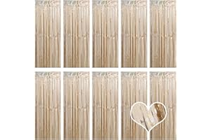 OHIYOO 10 Stück Champagner Gold Lametta Vorhänge 1 x 2.5M Tinsel Curtain Folien Fransen Metallic Lametta Vorhange für Geburtstag Partydekor Verlobung Hochzeit Weihnachten Neujahr Dekoration(Champagner Gold)
