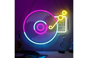 YuanDian Record Player Neon Sign, Dimmable Music LED Light Signs USB Powered for Bedroom Bar Club Music Studio Wall Decor, Birthday Party Gifts for Music Lovers