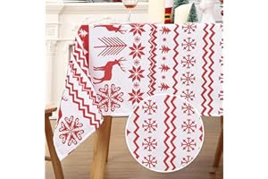 LinTimes Prostokątny świąteczny obrus – świąteczny motyw renifera i drzewa obrus obrus na świąteczny obiad przyjęcie dekoracja kuchni, wodoodporny obrus do siedzenia od 6 do 10 137 x 274 cm biały