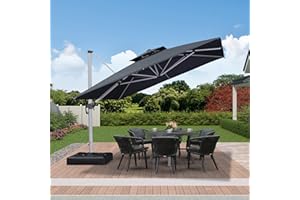 PURPLE LEAF 3.3 X 3.3 M Garden Cantilever Parasol, Large Square Overhanging Patio Umbrella with Crank Handle and Tilt for Balcony and Outdoor, Gray