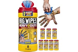 Big Wipes Heavy Duty Pro+ Hand Wipes – Textured Dual-Sided Cleaning Wipes for Paint, Grease, Oil - Industrial Cleaning Products for Tools & Surfaces - Heavy Duty Hand Cleaner - 8 Tubs x800