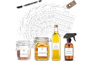 KISTAYLE 160 Etiquettes autocollantes garde-manger | Produit ménager | 5 x 5 cm | Résistantes à l'eau | En Français | Etiquettes bocaux cuisine