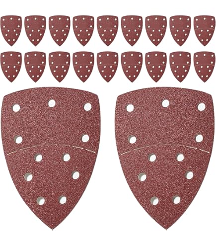 FD-Workstuff Sanding Paper | 60 Sheets | 100 X 150 Mm | 7 Holes | Mix Pack | 10 X Grit 40/60/80/120/180/240 | Delta Sanding Triangles | Multi Sanding