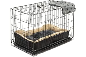 Alphapet® Heavy Duty Pet Dog Cage INCLUDING FITTED FLEECE BED AND BLANKET Puppy Rabbit Animal Car Cage Crate Foldable Carrier Run Hutch Available in 5 Sizes (Medium (30") with Bed)