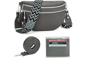 LANXINGLUO Riñonera Mujer Gris oscuro Grande Bolso Bandolera Piel Sintética Bolsa Mujer Moda Con ranura para tarjeta de crédito y 2 correas de hombro
