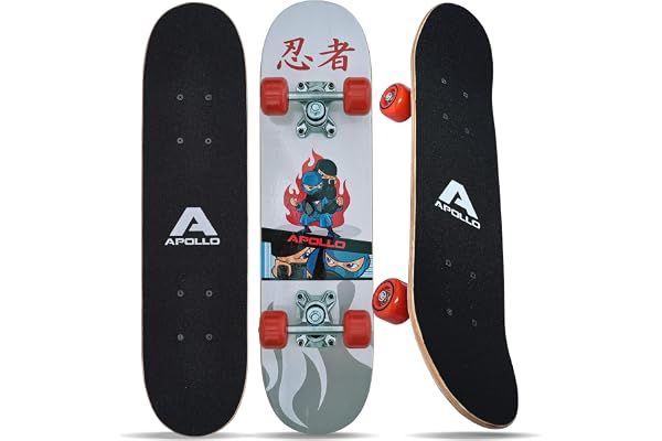Apollo barnskateboard, liten komplett bräda med ABEC 3-kullager och aluminiumaxlar, cool design för barn, Cruiser Boards för flickor och pojkar, barn skateboard från 3 år