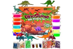 DS Brands Dinosaur Slime Kit - Clear DIY Cloud Butter Fluffy Slime Making Kit For Boys Girls with Glow in Dark Accessories and Mini Dinosaurs Gift Set| Sensory Toys Stocking Fillers For Boys, Kids