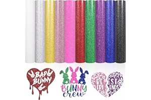 VINYL FROG Glitter Heat Transfer Vinyl 10 Pack12''x10'' cm Sparkle Iron on Vinyl Rainbow HTV Vinyl Sheets for DIY T-Shirt and Other