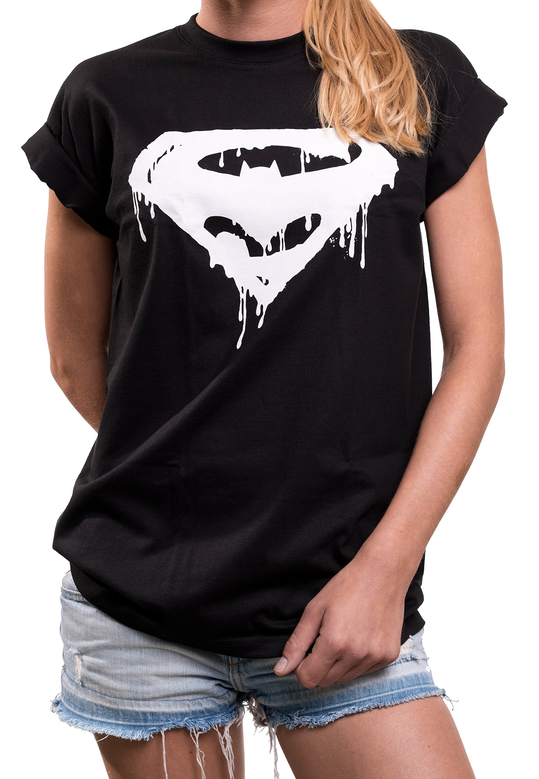 Comic-Shirt-Hipster-Top-mit-Superhelden-Print-locker-lssig