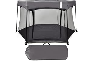 509 CREW HEXI Laufstall, sechseckiger Netzspielplatz, tragbar mit Netztüröffnung mit Reißverschluss, für Kinder bis 15 kg - 33 lbs, mit Tragetasche, Farbe Anthrazit