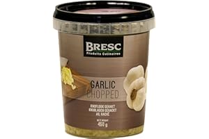 Bresc Knoblauch grob gehackt - 1x 450g - junger Knoblauch, eingelegt in mildem Sonnenblumenöl, küchenfertig für sofortigen Gebrauch, feines und mildes Aroma