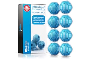 BluePet® 8 piłeczek do prania w pralce – usuwa sierść zwierząt, kłaczki i włosy, łapacz włosów do suszarki, kulki do kłaczków, piłka do prania (8 x jasnoniebieska)