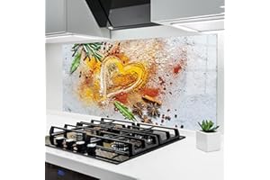 ARTHUB® Crédence de Cuisine en Verre 60x120 cm, Heart Spice Powders | Protection Contre Les éclaboussures, Revêtement Mural en Carreaux, Plaque en Verre, Verre trempé, Aliments, Épices