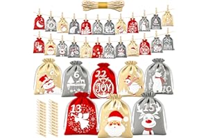 BoriYa Adventskalender zum Befüllen - Samtbeutel Stoff Adventskalender Tüten Selber Befüllen für Kinder, 24 Groß Adventkalender Stoffbeutel DIY Adventstüten, 2025 Weihnachten Advents Säckchen