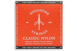 Augustine Classic Red Label Nylon Guitar String (Complete Set) for Classical Guitars - Regular Tension Trebles, Medium Tension Basses - Warm, Mellow Tone