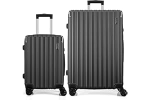 FLIEE Suitcase Set |4 Silent Dual Spinner Wheels |Lightweight Hard Shell Suitcases | TSA 3 Digit Combination Lock | Aluminium Telescopic Handle (Grey, Cabin 20" + Large 28")