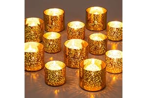 NUPTIO Värmeljus Ljushållare Guld: 12 Uppsättning Kvicksilverglas Votiv Ljushållare Fläckiga Värmeljus Små Flytande Votiv Lju