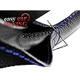 BLACK REAL GENUINE LEATHER STEERING WHEEL COVER BLUE STITCHES