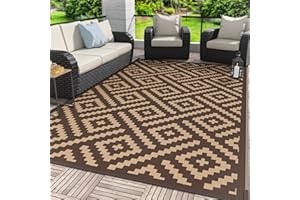 GENIMO Outdoor-Teppich für Terrasse, 1,8 x 2,9 m, wasserdichte Camping-Matte, wendbar, Kunststoff, Strohteppiche für Wohnmobil, Wohnmobil, Balkon, Hinterhof, Picknick, Deck (Kaffee & Braun)