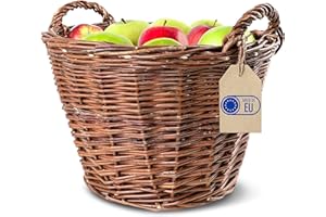 Creative Home Cesto di Vimini con Manico | Grande 45 x 30 x 37 cm (+/- 1 cm) | Fatto a Mano Durevole | Cesto per Legna Frutta Giardino | Salice Marrone Naturale Spesso | Multiuso