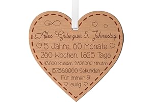 BLAZING EAGLE DESIGNS 5. Jahrestag Geschenk für Paare 5. Hochzeitstag Geschenke für ihn und sie Jubiläumsgeschenk für Ehemann 5 Jahre Jubiläum Holzherz zum Aufhängen mit Gravur Erinnerung für Ehefrau