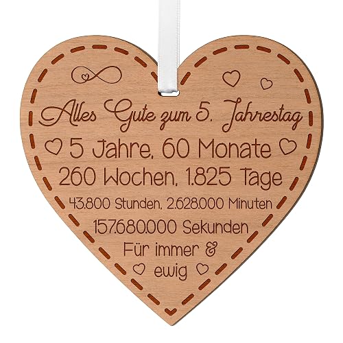 BLAZING EAGLE DESIGNS 5th Anniversary Gift for Couples 5th Wedding Anniversary Gifts for Him and Her Anniversary Gift for Husband 5 Years Anniversary Wooden Heart Hanging Engraved Memory for Wife