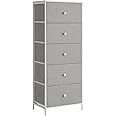SONGMICS Chest of Drawers Bedroom, Drawer Storage Unit, Dresser with 5 Fabric Drawers, Metal Frame, Tall and Slim, for Closet, Dove Grey and Cream White LTS315G01