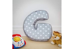 REPLICUSHION Alphabet Cushion G | Letter Pillow G | Decorative Nursery Bedroom Sofa Couch | Letter Shape | Personalised Initial | Grey Stars | Wedding Christening Gift