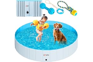 Lovpet® Piscine Pliable pour Grands et Petits Chiens, Jouets Inclus Piscine Pliable Pataugeoire pour Enfants et Chiens Gris Clair/Azur (XL) 160 cm Ø