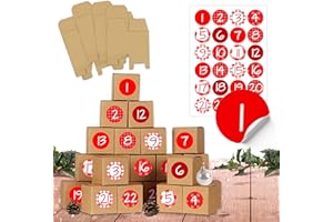 Papierdrachen Calendrier de l'avent à remplir - 24 boîtes pour bricolage - rouge - 24 boîtes brunes naturelles en carton 400g/m² à monter et à décorer - 24 boîtes - Noël