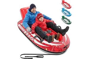 ‎QPAU QPAU 2-Personen aufblasbare Schneerutschbahn mit Premium-Canvas Bezug, robuste Schlitten mit Rückenlehne & verstärkten Griffen, Winter-Inflatable Spielzeug & Geschenk