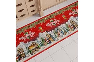 PETTI Artigiani Italiani - Tappeto Cucina Natalizio, Passatoia Cucina Natalizio, Tappeto Natalizio Cucina Antiscivolo e Lavabile, Tappeto per Natale 52x280 cm Villaggio di Babbo Natale, Made in italy