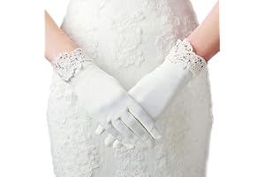 BABEYOND ArtiDeco Guantes Cortos de Satén Guantes Nupcial con Borde de Encaje Elegante Novia Accesorios