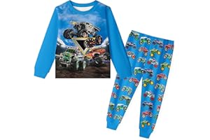 Brigcalki Monster Jam Boys Long Sleeve Pyjamas Toddler Kids 2 Piece Pjs Set Winter Sleepwear Outfits 3-8 Years……