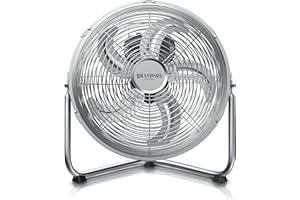 Brandson Ventilateur de Sol Design Rétro - 30 cm de Diamètre, Métallique, 3 Vitesses (Faible, Moyenne, Haute) - Débit d'Air Élevé - Inclinable à 120°, Rétro Chromé