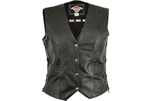 Texpeed gilet de moto en cuir femme - Avec lacets - Noir - 4XL