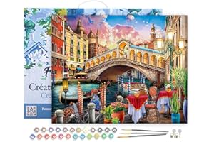 Figured'Art Peinture par Numéro Adulte avec Cadre Pont du rialto - Activité Manuelle Kit de Loisir Créatif DIY Numéro d'Art Complet - 40x50cm toile tendue sur châssis
