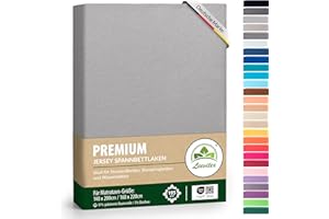 ‎LEEVITEX Premium Spannbettlaken, extra schwer und dick, 97% Mako-Jersey-Baumwolle und 3% Elasthan, auch Boxspringbett geeignet, 140 x 200-160 x 220 cm, Grau