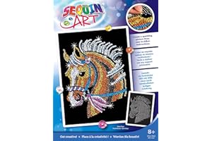 MAMMUT SPIEL & GESCHENK MAMMUT 8041517 - sekin Art obraz cekinowy koń, obraz wtykowy, zestaw do majsterkowania z ramą ze styropianu, aksamitny szablon obrazów, cekiny, szpilki, instrukcja, dla dzieci od 8 lat