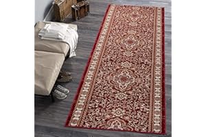 CARPETO RUGS Mazovia Alfombra de Pasillo Larga - Design Oriental Moderno Pelo Corto - Alfombras de Pasillo por Metros - Alfombras para Pasillos Largos - Moqueta por Metros - Borgoña Rojo - 80x330 cm