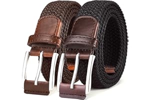 BULLIANT Mens Belt 2 Packs, Elasticated Belt Stretch Weave Belt 1 3/8",Casual Braided Woven Golf Belts for Mens Womens Jeans