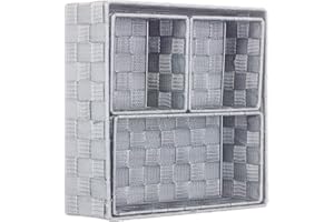 Brandsseller set di 4 di Scatole Portaoggetti - 28x28x10 cm, 26x13x9 cm, 13x13x9 cm (2x) - Cestini rettangolari senza coperchio – intrecciati in effetto rattan con struttura in metallo – Grigio Chiaro
