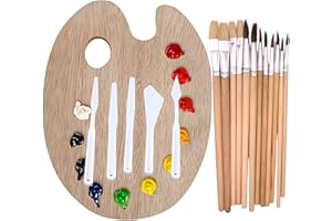 JAVIAL Paleta Pintura Madera, Acuarelas y Oleo - Paleta para Pintar mas 12 Pinceles Acuarelas, Acrílica, Oleo - Paleta Mezclar Pintura 30x40cm – Paleta Oleo mas 5 Raspadores - Paint Palette
