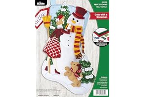 Bucilla, Date with a Snowman 18" Felt Applique Stocking Making Kit, Perfect for DIY Needlepoint Arts and Crafts, 89535E