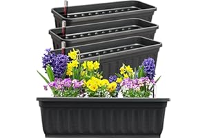 ‎HAUSFELDER Hausfelder Blumenkasten 4er Set mit Wasserspeicher und Wasserstandsanzeige, Balkonkasten mit Bewässerung für Innen und Außen (Anthrazit-Schwarz, 60cm lang - 4er Set)